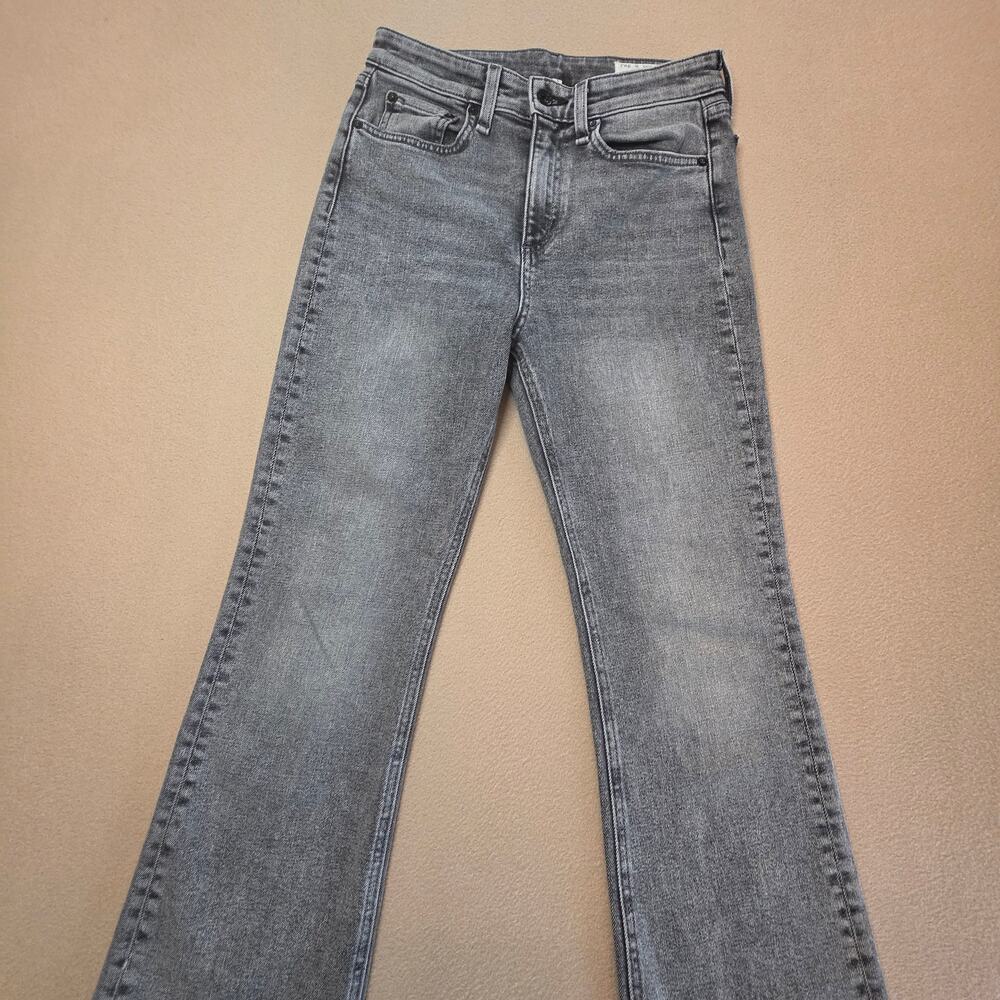 Rag & Bone Nina High-Rise Ankle Flare Jeans Broderick Gray Black Sz 26 Frayed